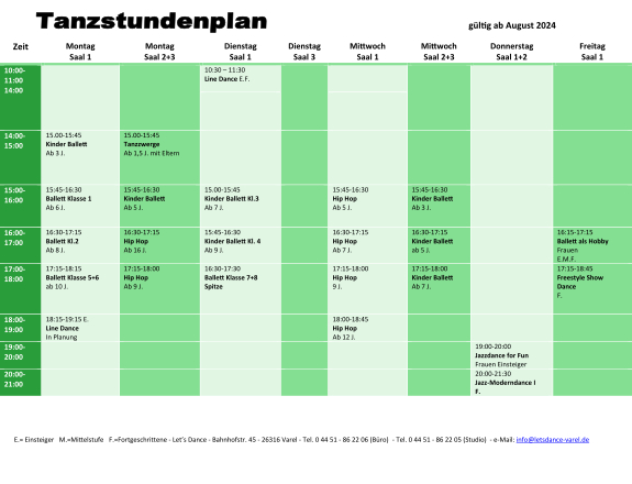 Tanzstundenplan